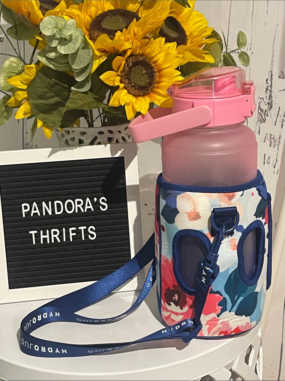 HydroJug Flower Bottle Holder with Pink Blue Bottle Bottle Water Bottle